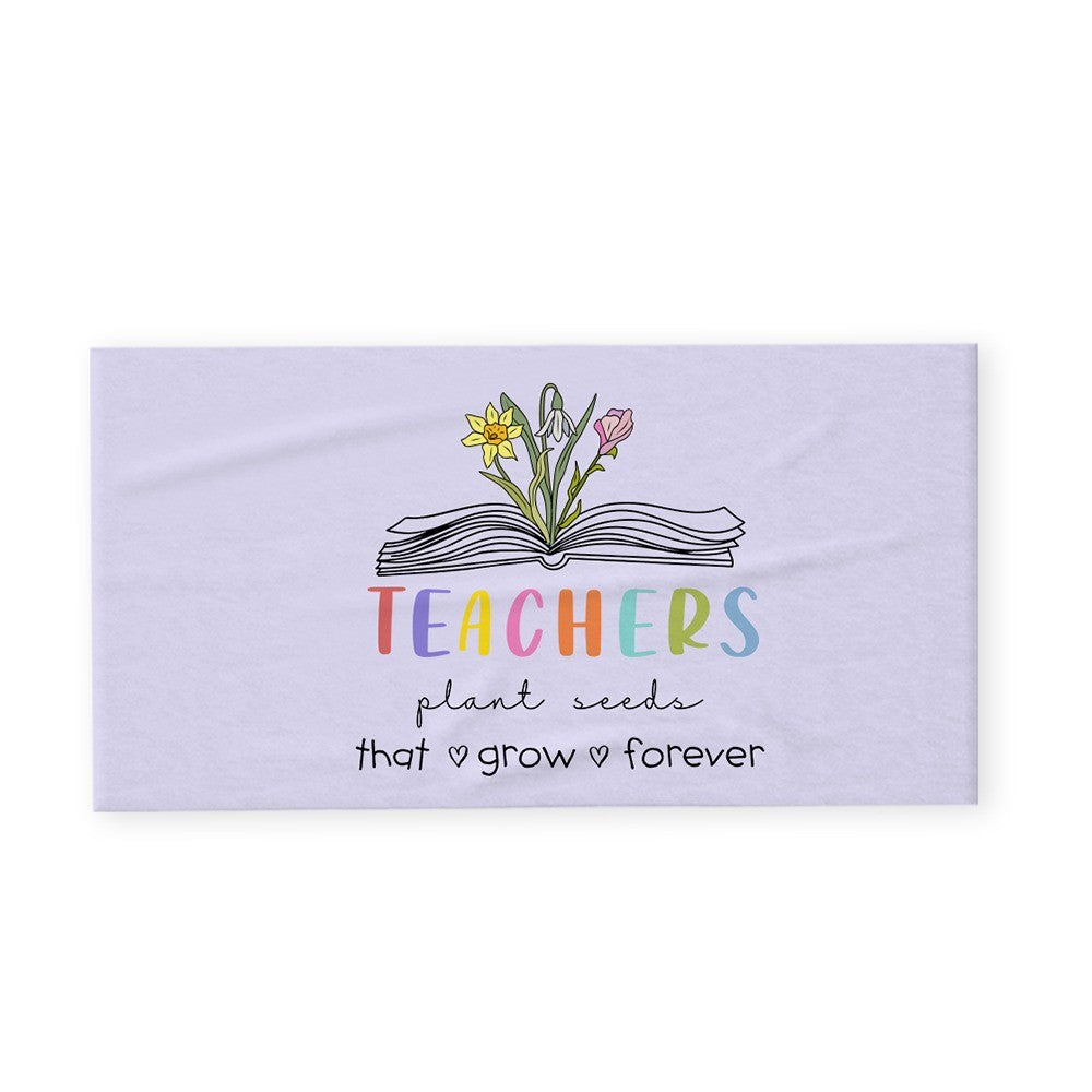 Personalized Birth Flower Beach Towel, Teacher Plant Seeds That Grow Forever Beach Towel, Teacher's Book Soft Towel, Appreciation Gift for Teachers