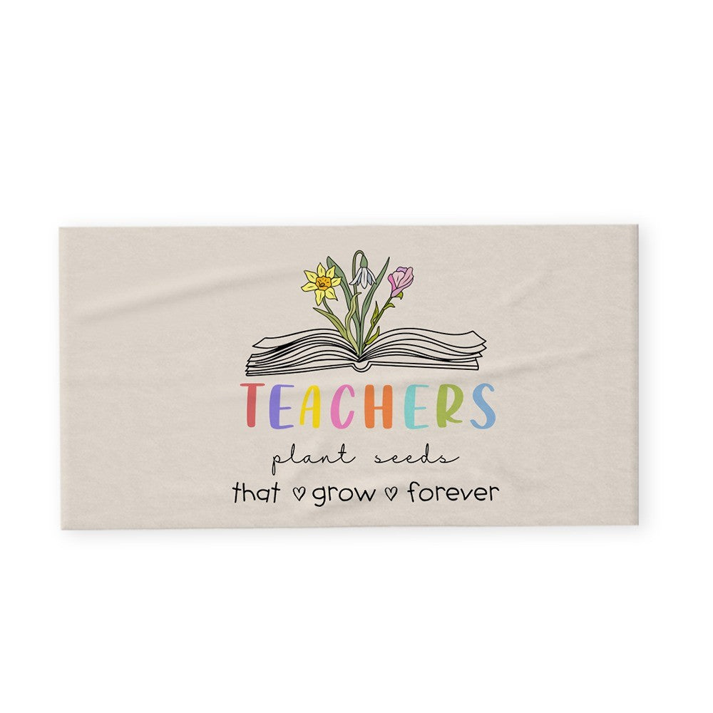 Personalized Birth Flower Beach Towel, Teacher Plant Seeds That Grow Forever Beach Towel, Teacher's Book Soft Towel, Appreciation Gift for Teachers