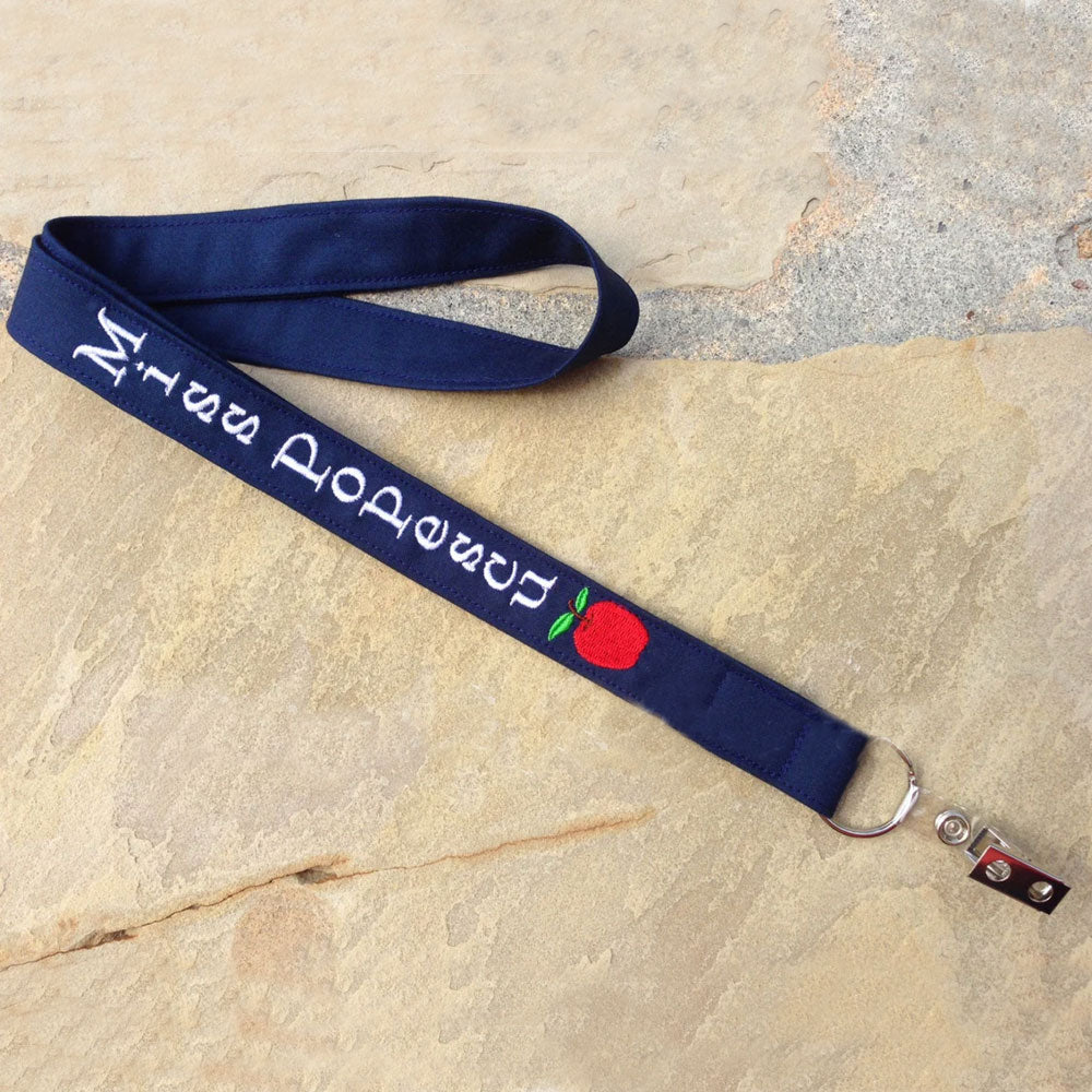 Teacher Lanyard Id Badge Holder With Apple, Personalized Id Strap, Teacher Appreciation Gift, Preschool Teacher Gift, Gifts for Her Under 30