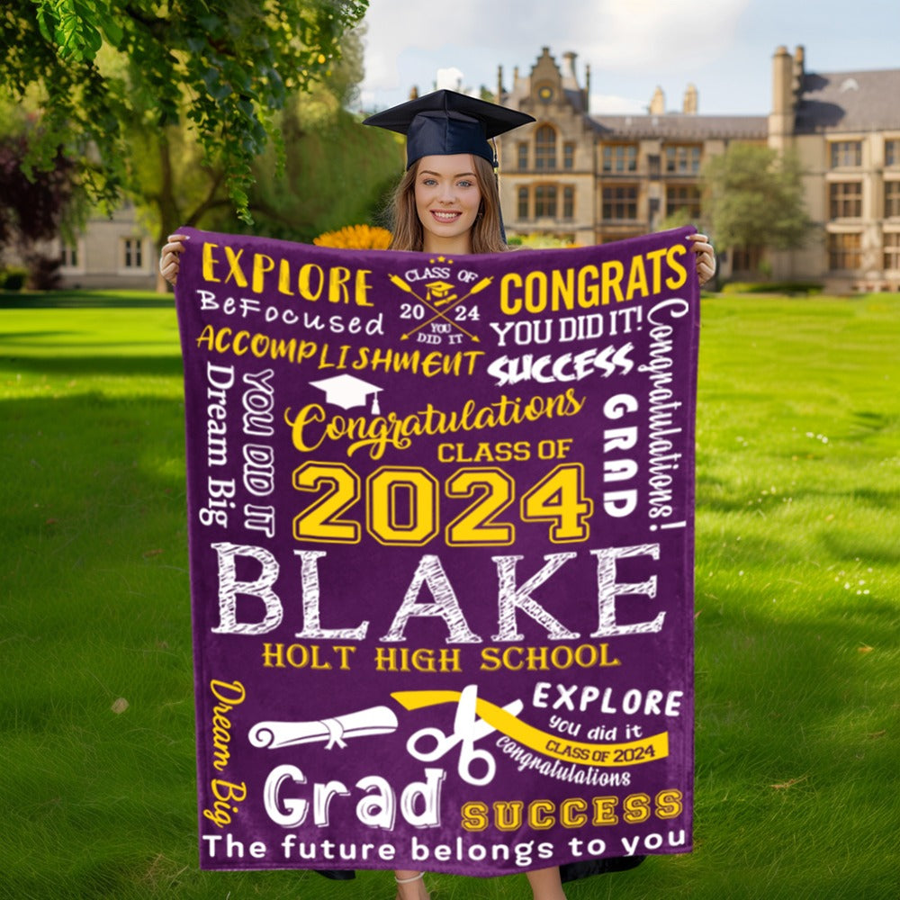Personalized Graduation Inspirational Blanket, Custom Class of 2024 Blanket with Name, Graduation Party Favor, Gift for Graduate/College/Student