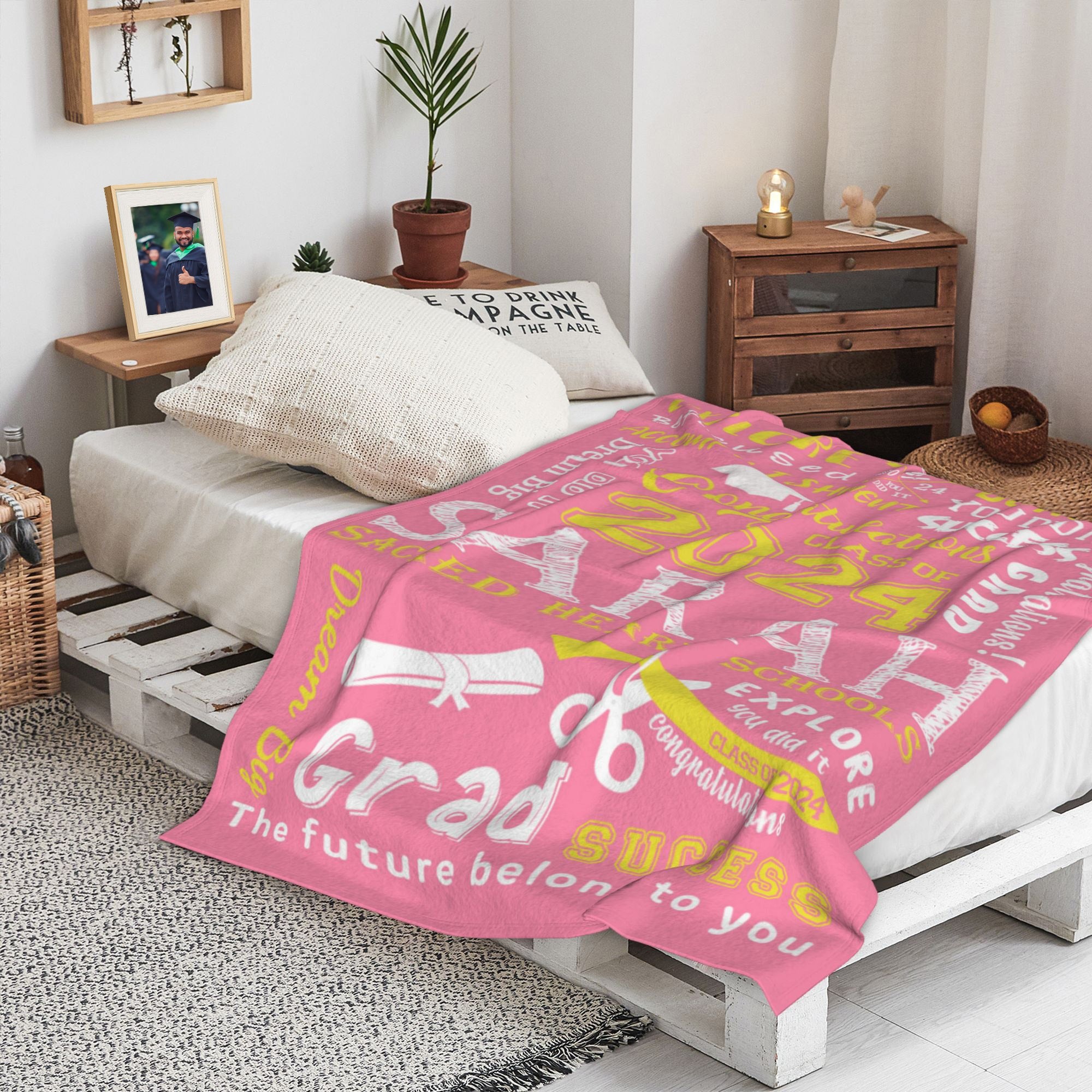 Personalized Graduation Inspirational Blanket, Custom Class of 2024 Blanket with Name, Graduation Party Favor, Gift for Graduate/College/Student