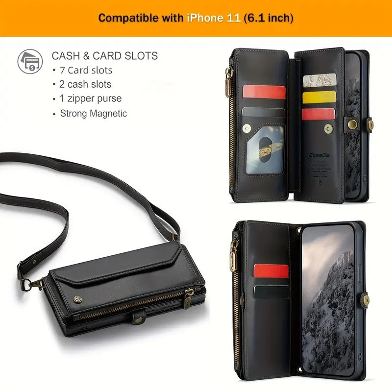 Premium Leather Wallet Phone Case with Wireless Charging & RFID Blocking, Crossbody Phone Cover with Card Holder, Flip Folio Design for iPhone/Xiaomi/Samsung Galaxy
