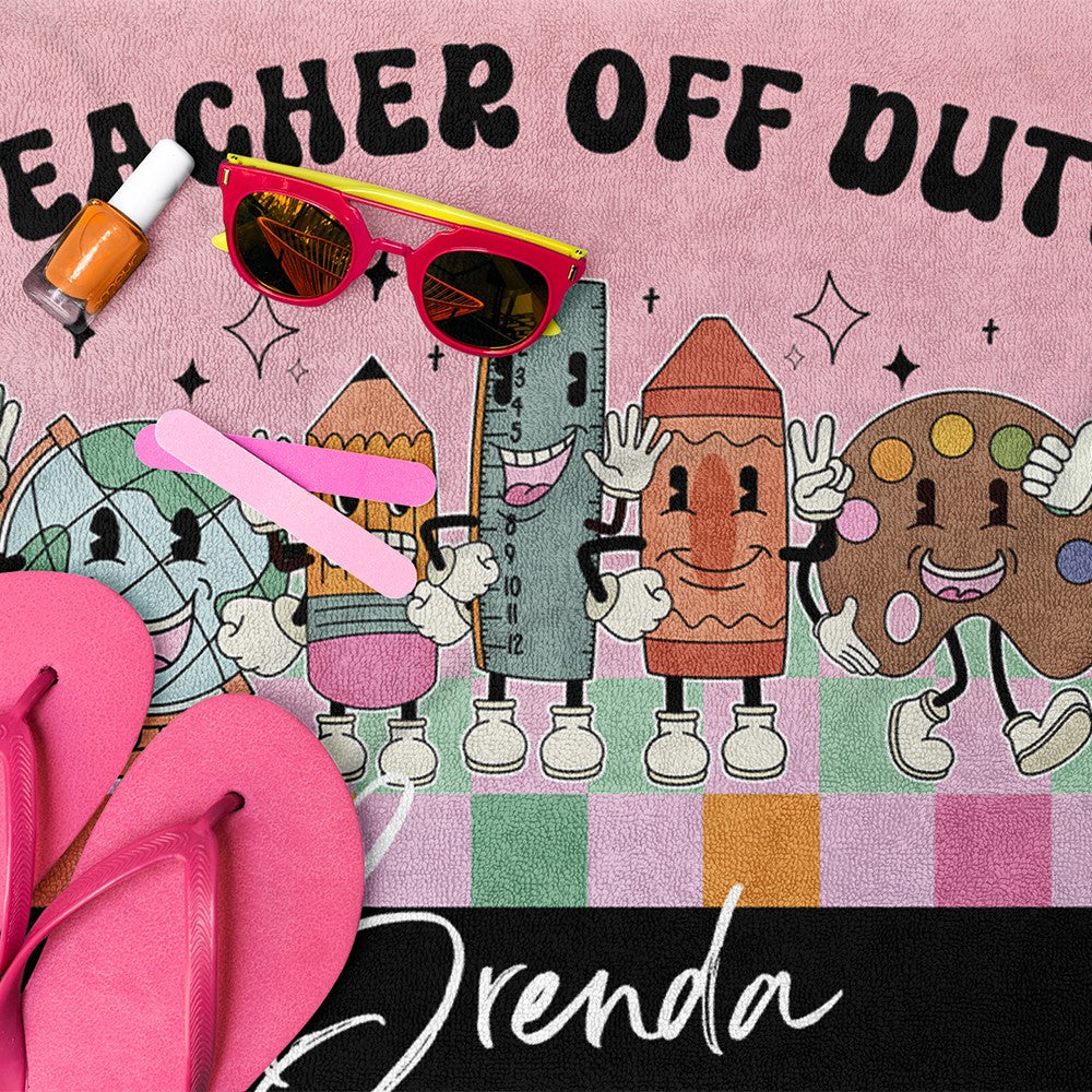 Personalized Pencil Ruler Globe Design Teacher's Beach Towel, Quick Dry Bath Towel for Sunbathing/Vacation, End of Year/Appreciation Gift for Teachers