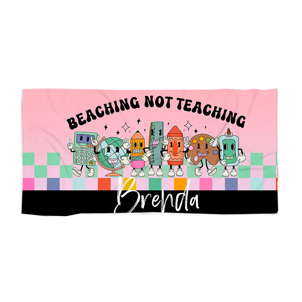 Personalized Pencil Ruler Globe Design Teacher's Beach Towel, Quick Dry Bath Towel for Sunbathing/Vacation, End of Year/Appreciation Gift for Teachers