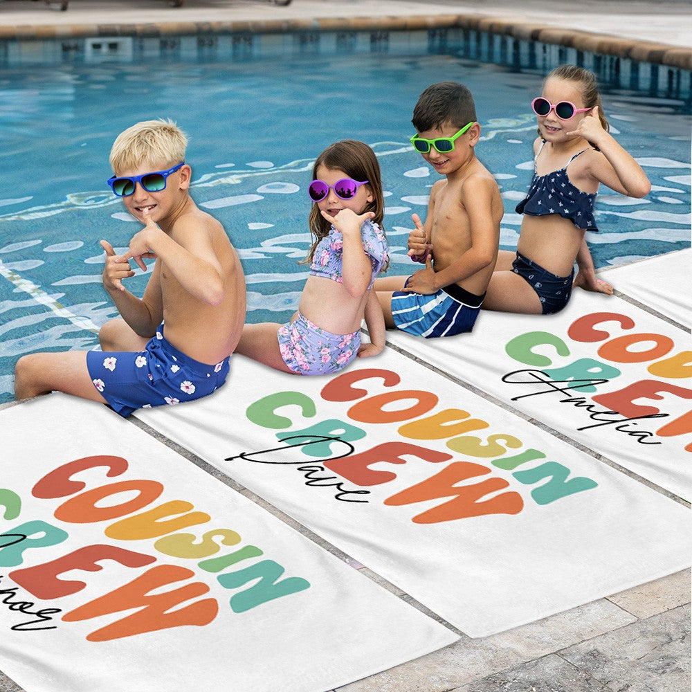 Personalized Groovy Cousin Crew Kids Beach Towel, Perfect for Family Outings