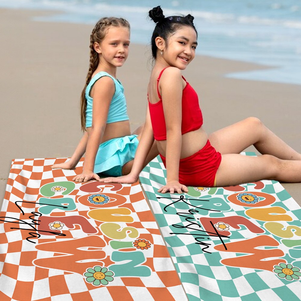 Personalized Groovy Cousin Crew Plaid Beach Towel, Perfect for Family Outings