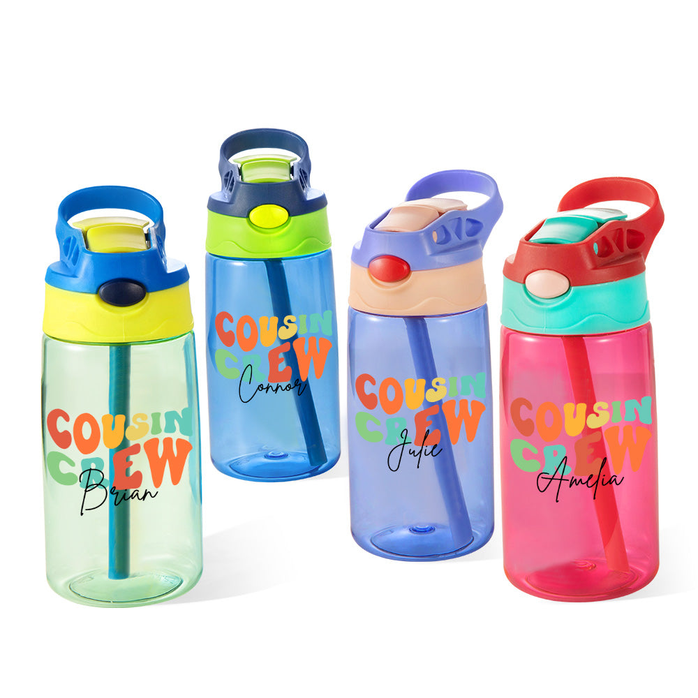 Custom Name Cousin Crew Kids Water Bottle, Perfect for Family Outings