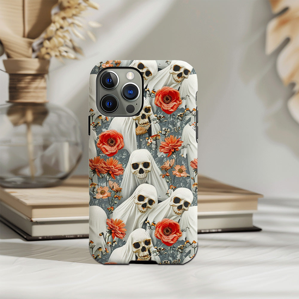 Floral Skull Phone Case, Halloween Cottagecore, iPhone, Pixel, Samsung