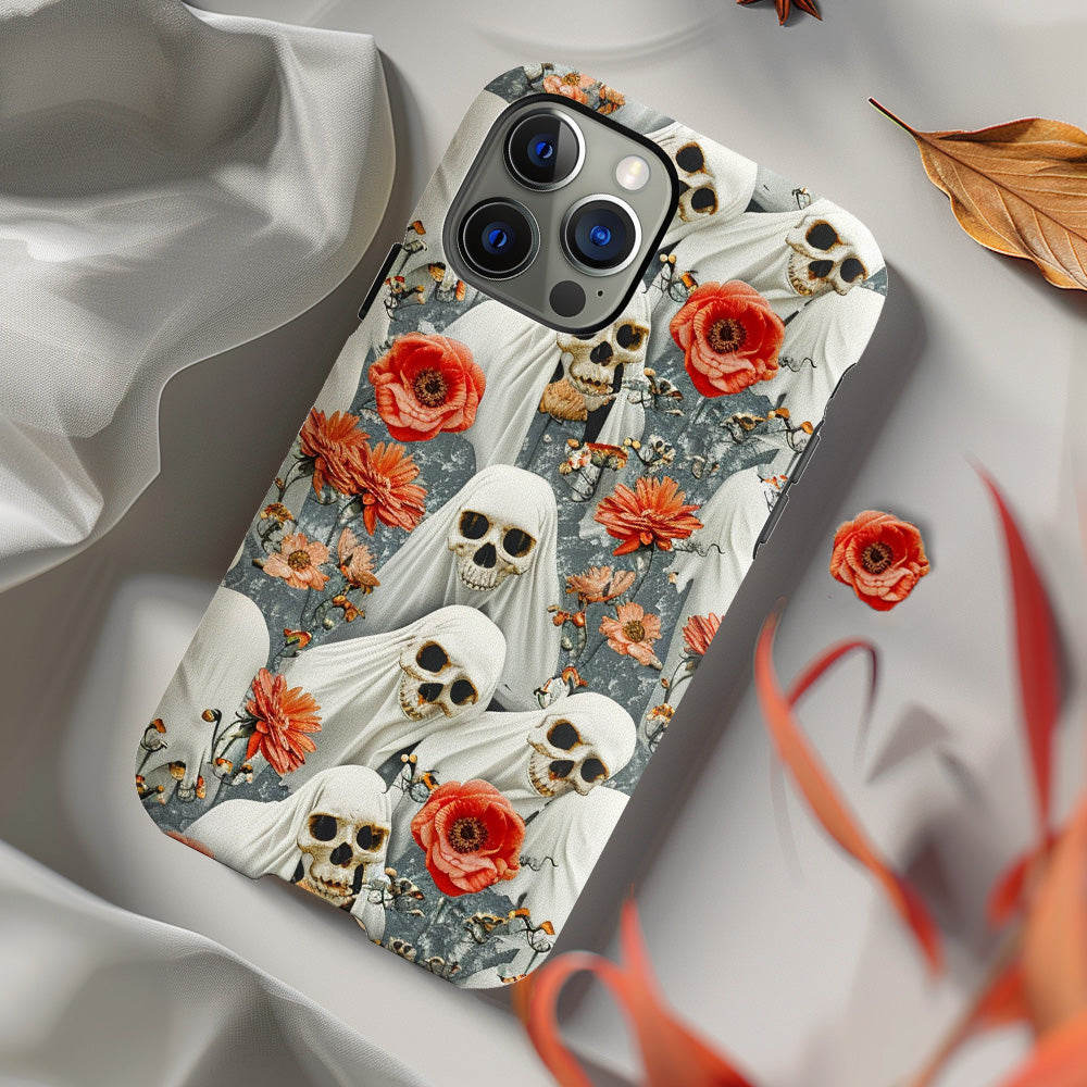 Floral Skull Phone Case, Halloween Cottagecore, iPhone, Pixel, Samsung