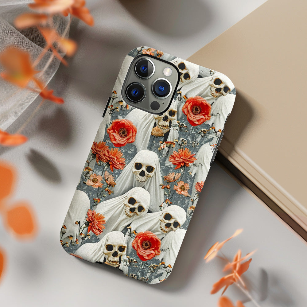 Floral Skull Phone Case, Halloween Cottagecore, iPhone, Pixel, Samsung