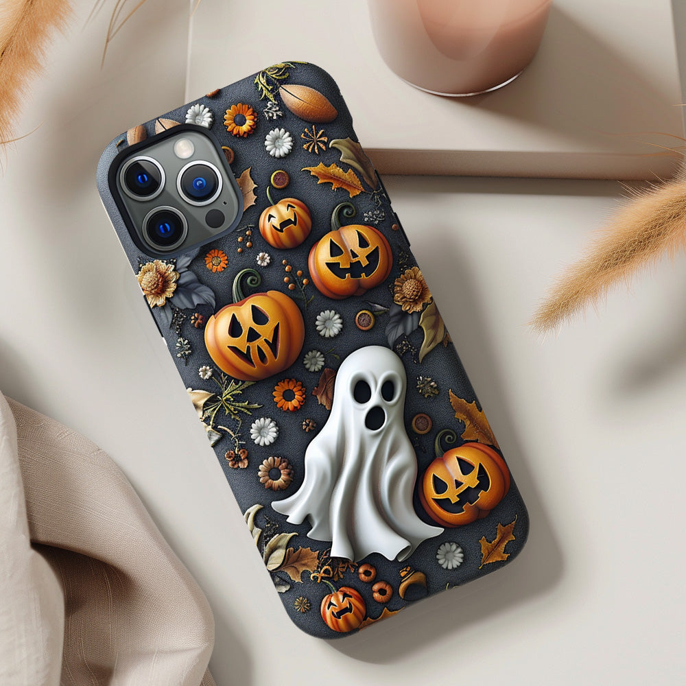 Personalized Name Halloween Pumpkin Ghost Phone Case, iPhone, Pixel, Samsung