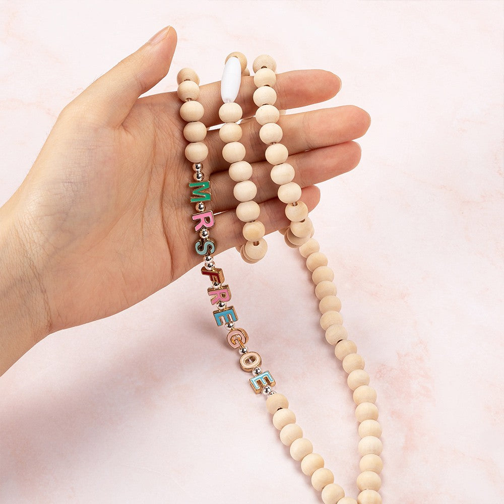 Personalized Colorful Beaded Teacher Lanyard with Tassel, Custom Name Wooden School Lanyard, Back to School/End of Year Gift for Teacher/Educator