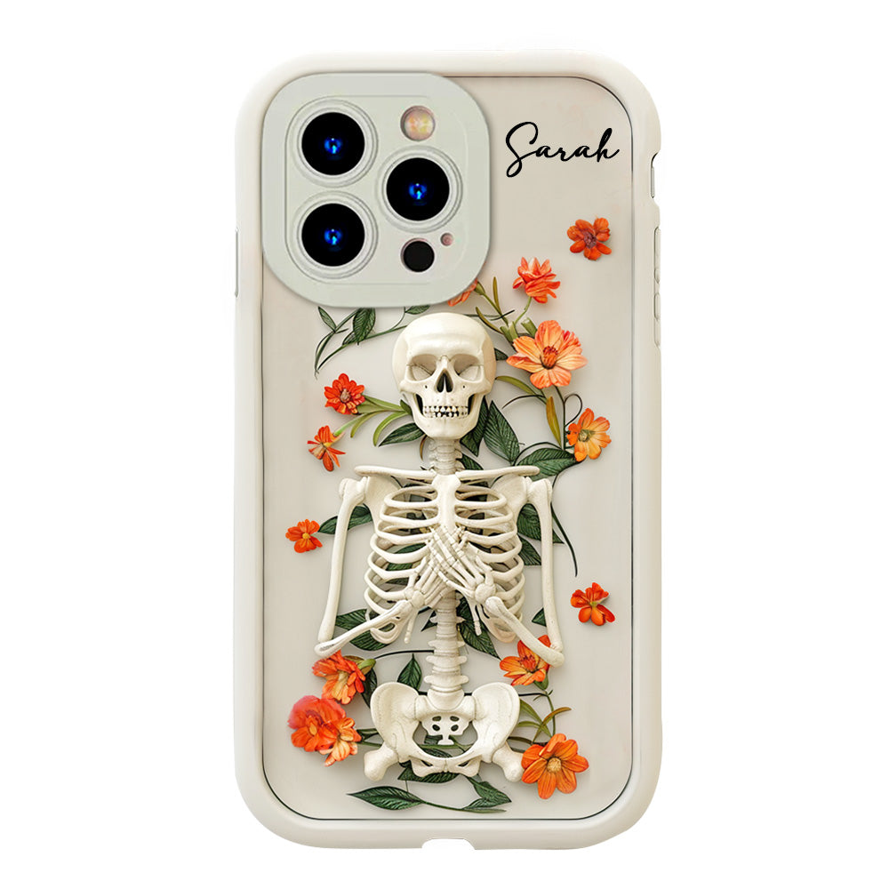 Personalized Name Skeleton with Orange Flowers Phone Case, iPhone, Pixel, Samsung