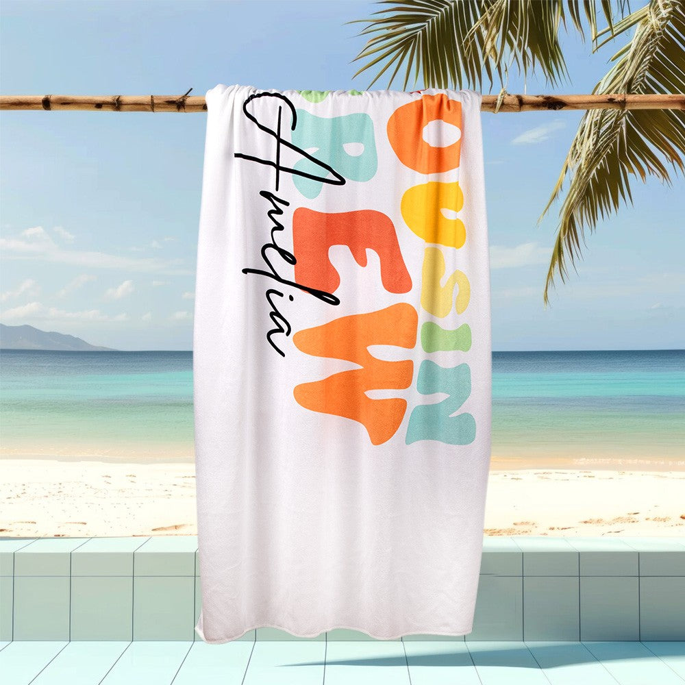 Personalized Groovy Cousin Crew Kids Beach Towel, Perfect for Family Outings