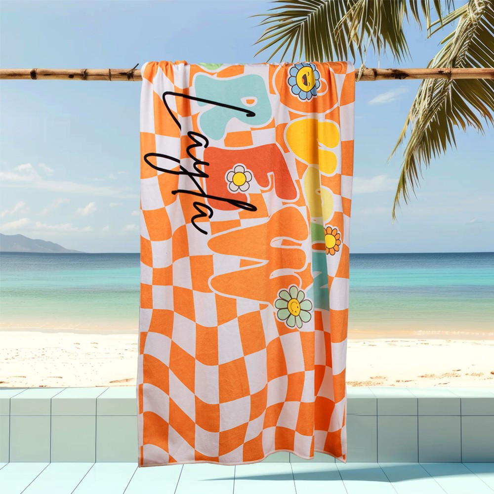 Personalized Groovy Cousin Crew Plaid Beach Towel, Perfect for Family Outings