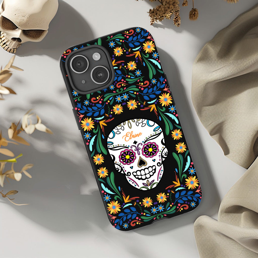 Personalized Multiple Designs Day of the Dead Floral Skull Phone Case,Custom Name, iPhone, Pixel, Samsung