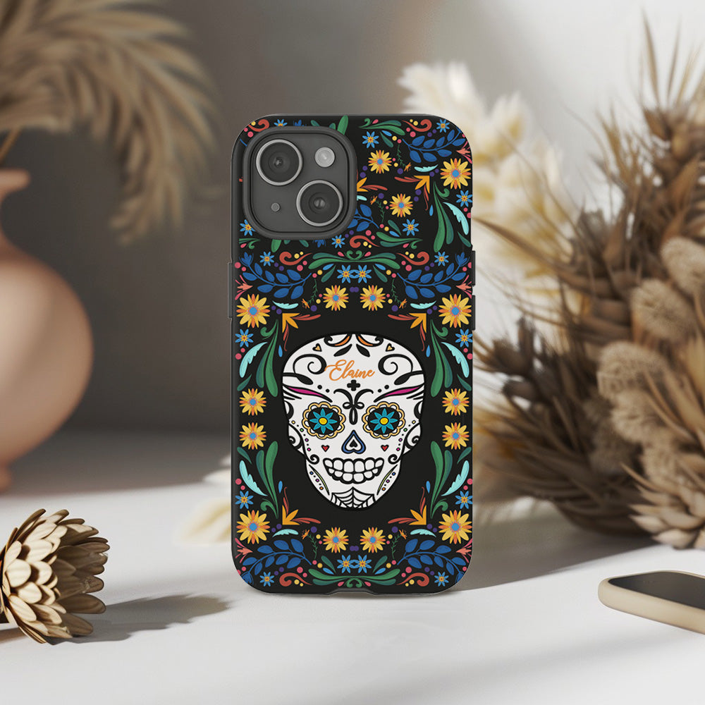 Personalized Multiple Designs Day of the Dead Floral Skull Phone Case,Custom Name, iPhone, Pixel, Samsung