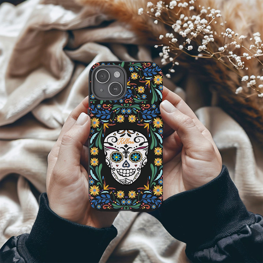 Personalized Multiple Designs Day of the Dead Floral Skull Phone Case,Custom Name, iPhone, Pixel, Samsung