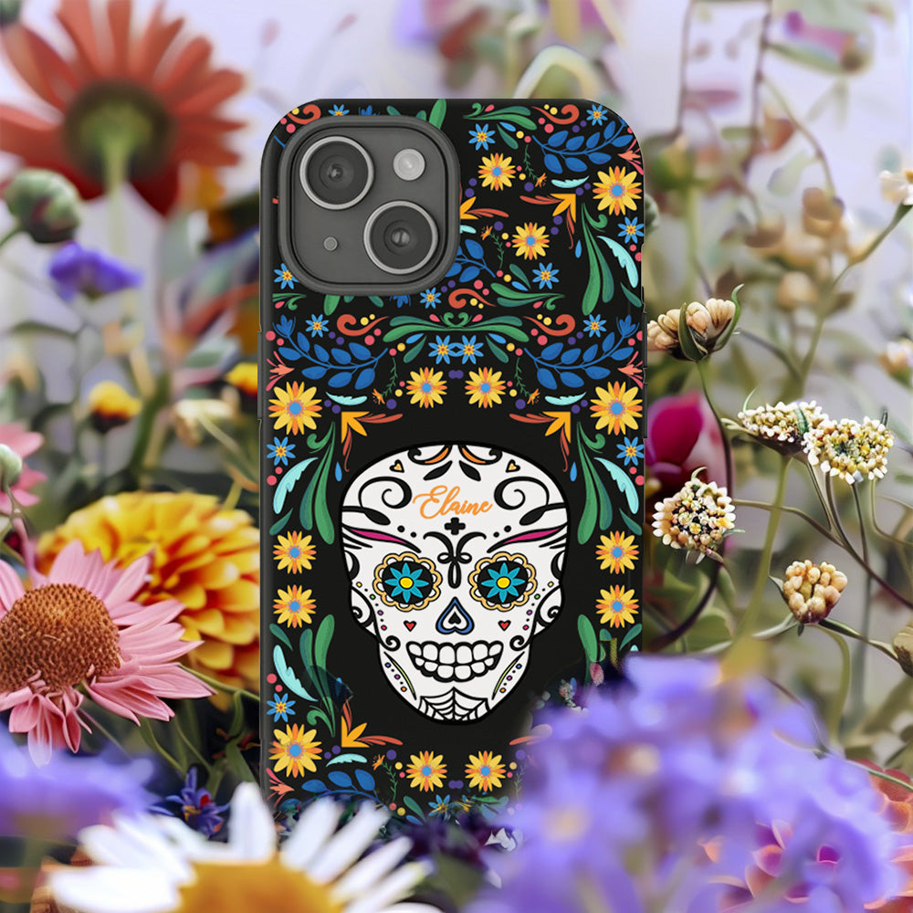 Personalized Multiple Designs Day of the Dead Floral Skull Phone Case,Custom Name, iPhone, Pixel, Samsung