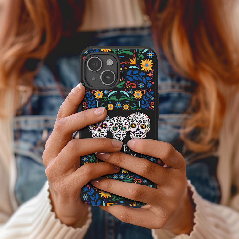 Personalized Family Name Floral Day of the Dead Phone Case, Multiple Styles Available, iPhone, Pixel, Samsung