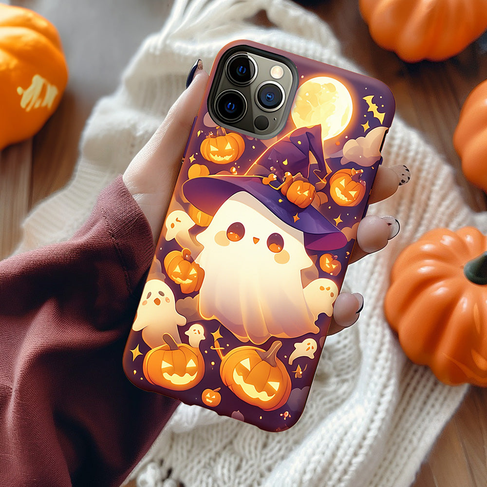 Halloween Ghost and Pumpkin Decorative Phone Case, iPhone, Pixel, Samsung