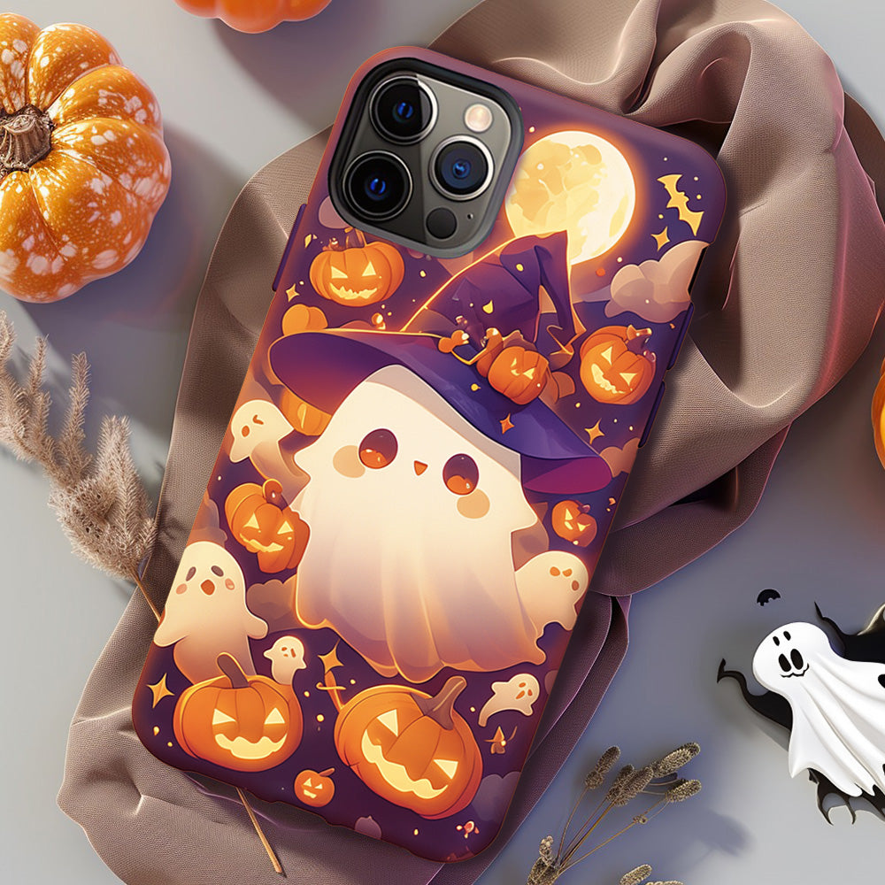 Halloween Ghost and Pumpkin Decorative Phone Case, iPhone, Pixel, Samsung
