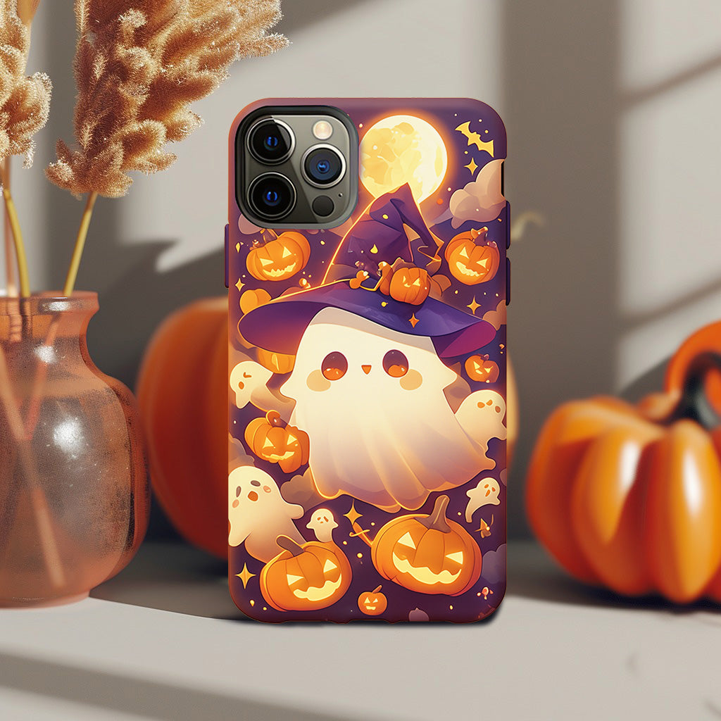 Halloween Ghost and Pumpkin Decorative Phone Case, iPhone, Pixel, Samsung