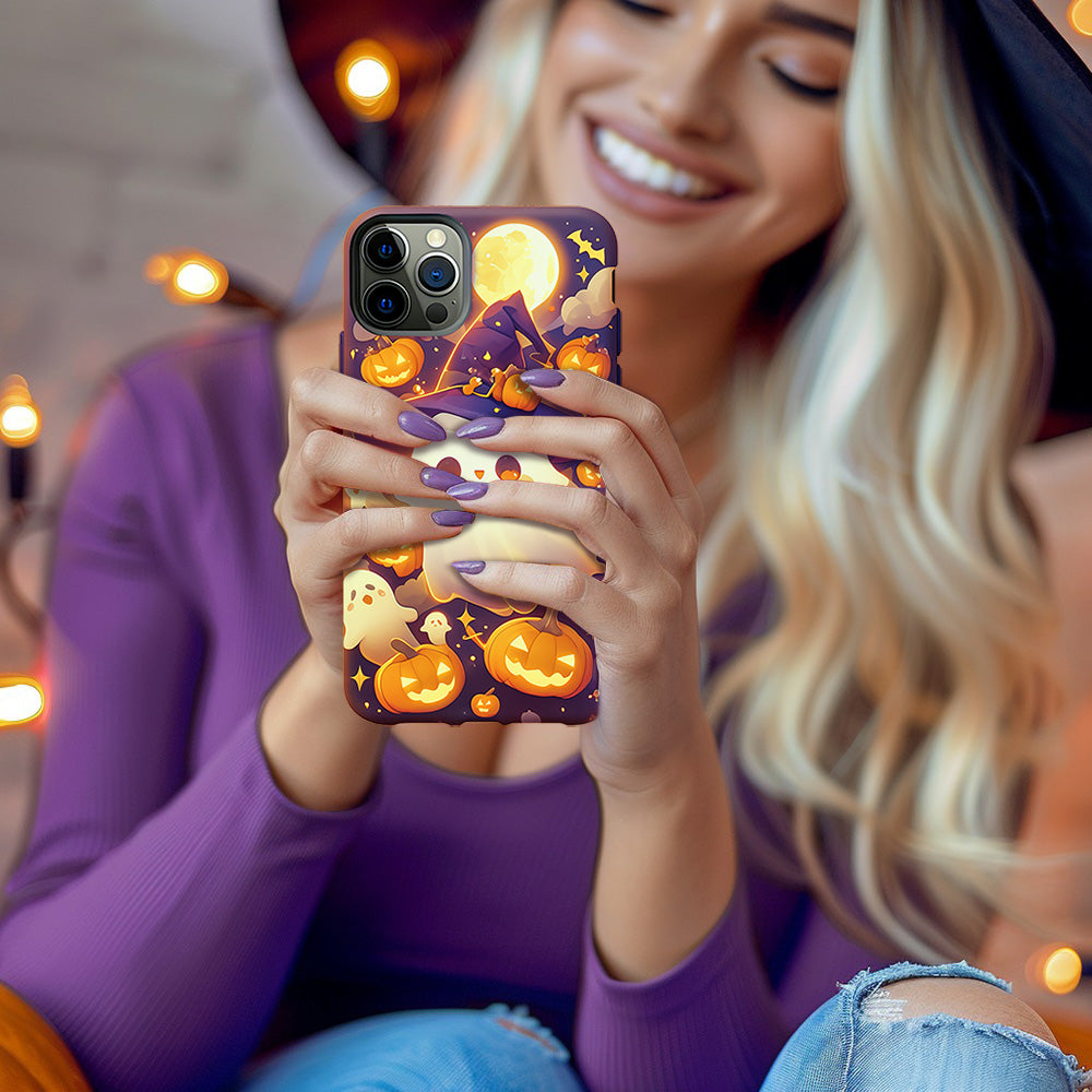 Halloween Ghost and Pumpkin Decorative Phone Case, iPhone, Pixel, Samsung