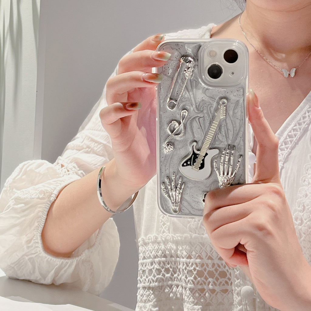 3D Metallic Skeleton Hands Guitar iPhone Case