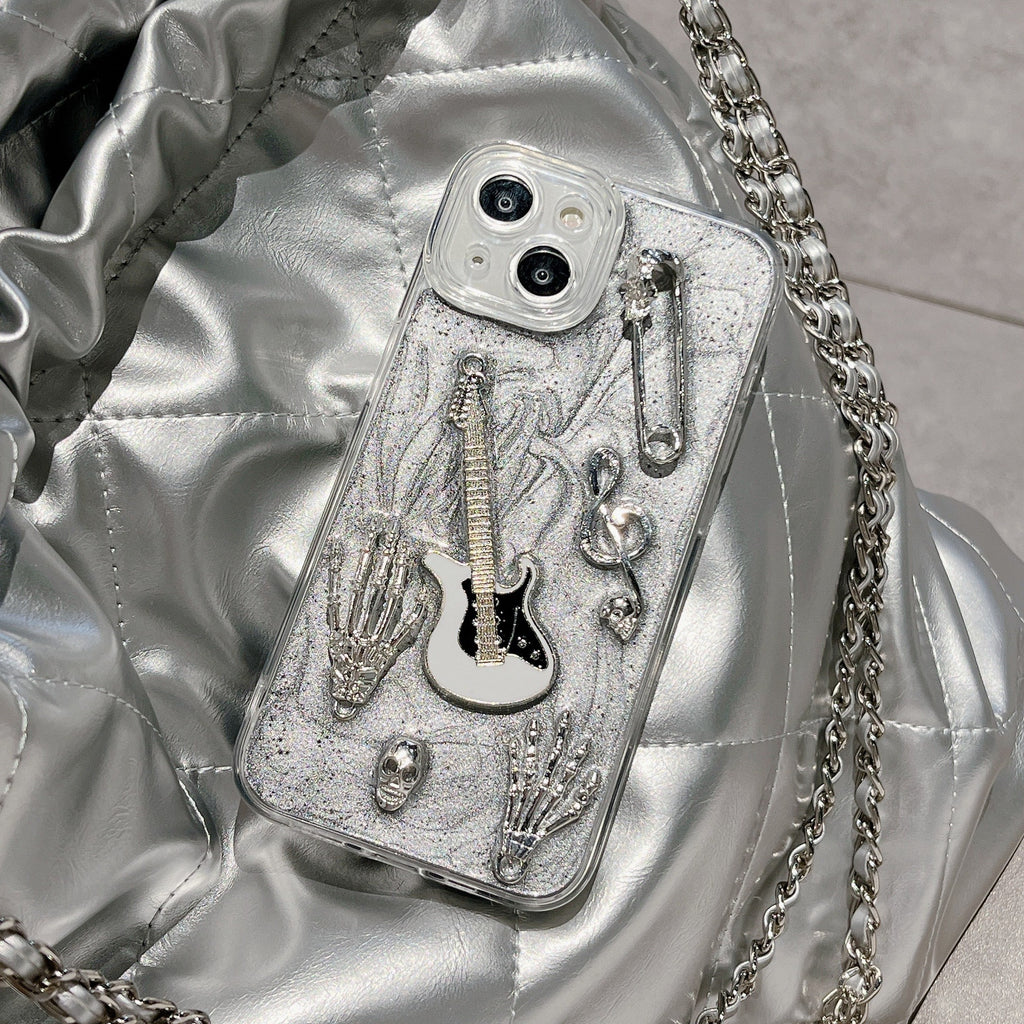 3D Metallic Skeleton Hands Guitar iPhone Case