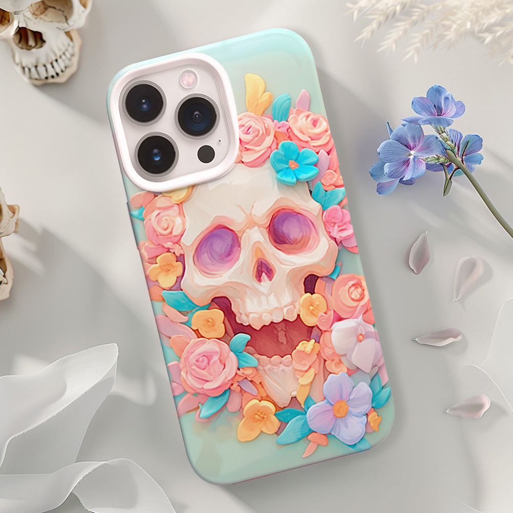 Floral Skull Design Phone Case,Elegant Printed Cover, iPhone, Pixel, Samsung