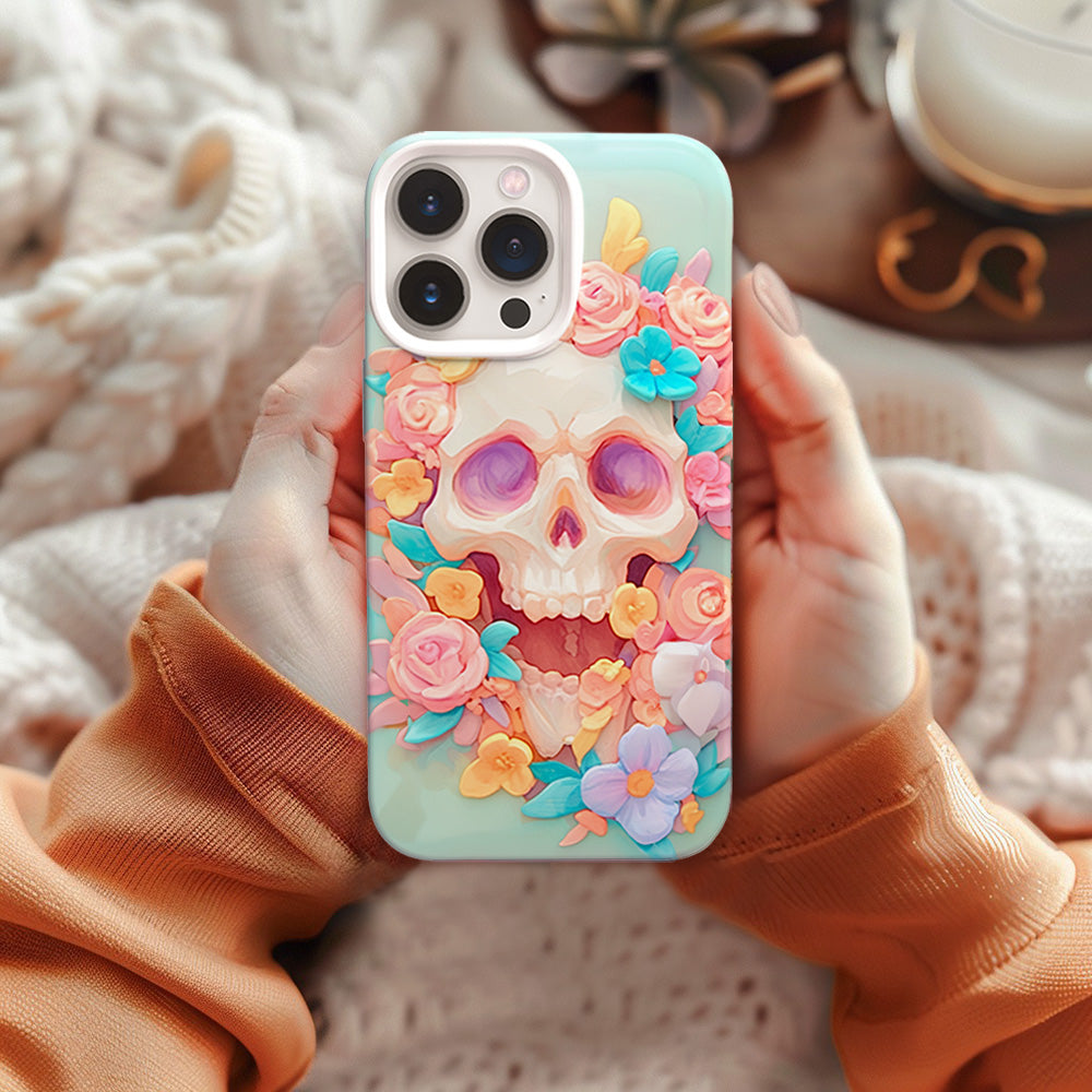Floral Skull Design Phone Case,Elegant Printed Cover, iPhone, Pixel, Samsung