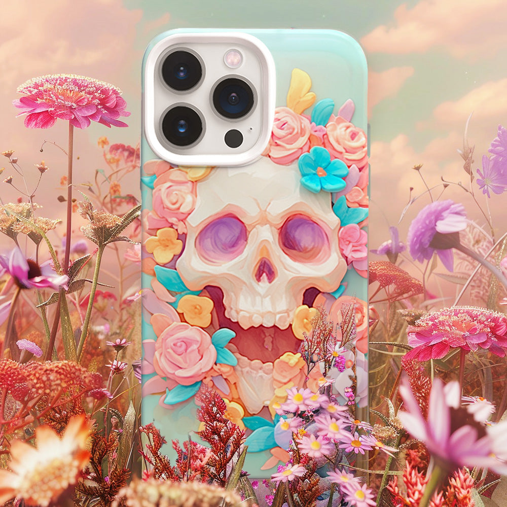 Floral Skull Design Phone Case,Elegant Printed Cover, iPhone, Pixel, Samsung