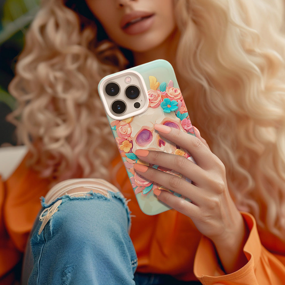 Floral Skull Design Phone Case,Elegant Printed Cover, iPhone, Pixel, Samsung