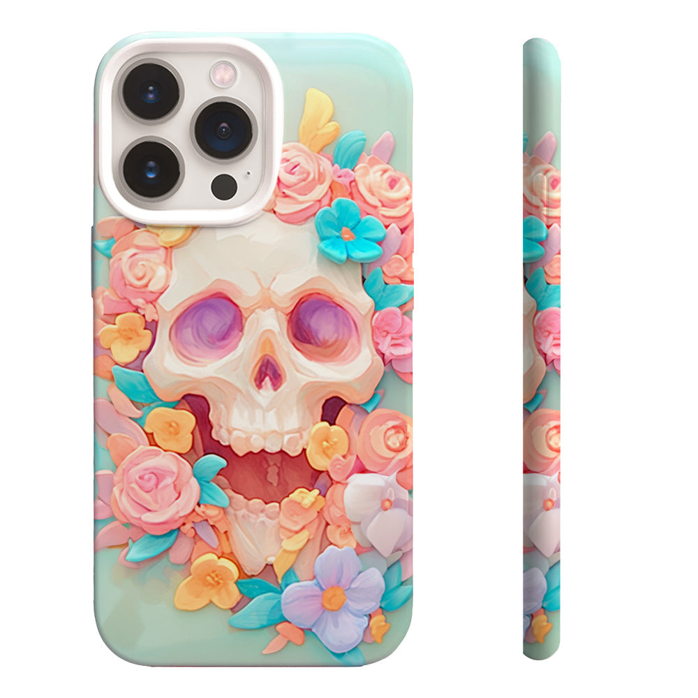 Floral Skull Design Phone Case,Elegant Printed Cover, iPhone, Pixel, Samsung