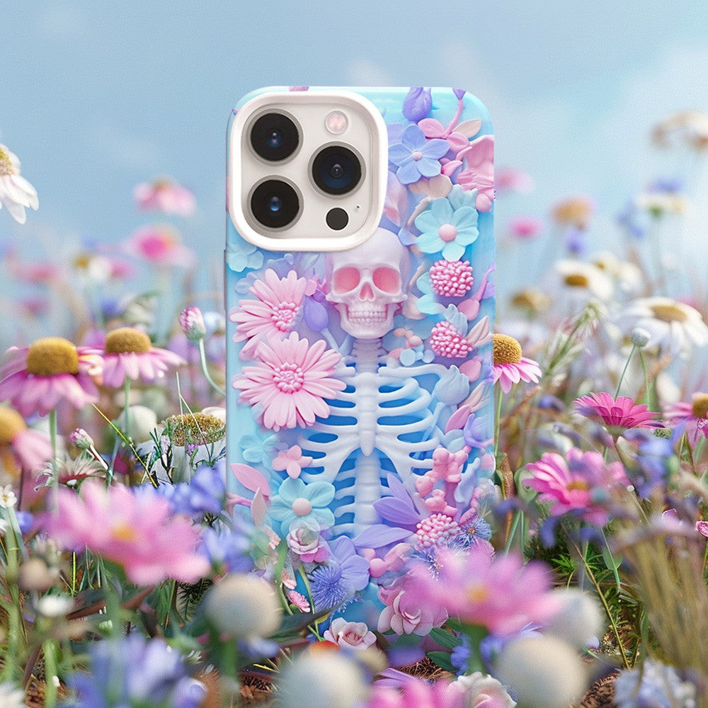 Floral Skull Phone Case,Vibrant Pastel Design, iPhone, Pixel, Samsung