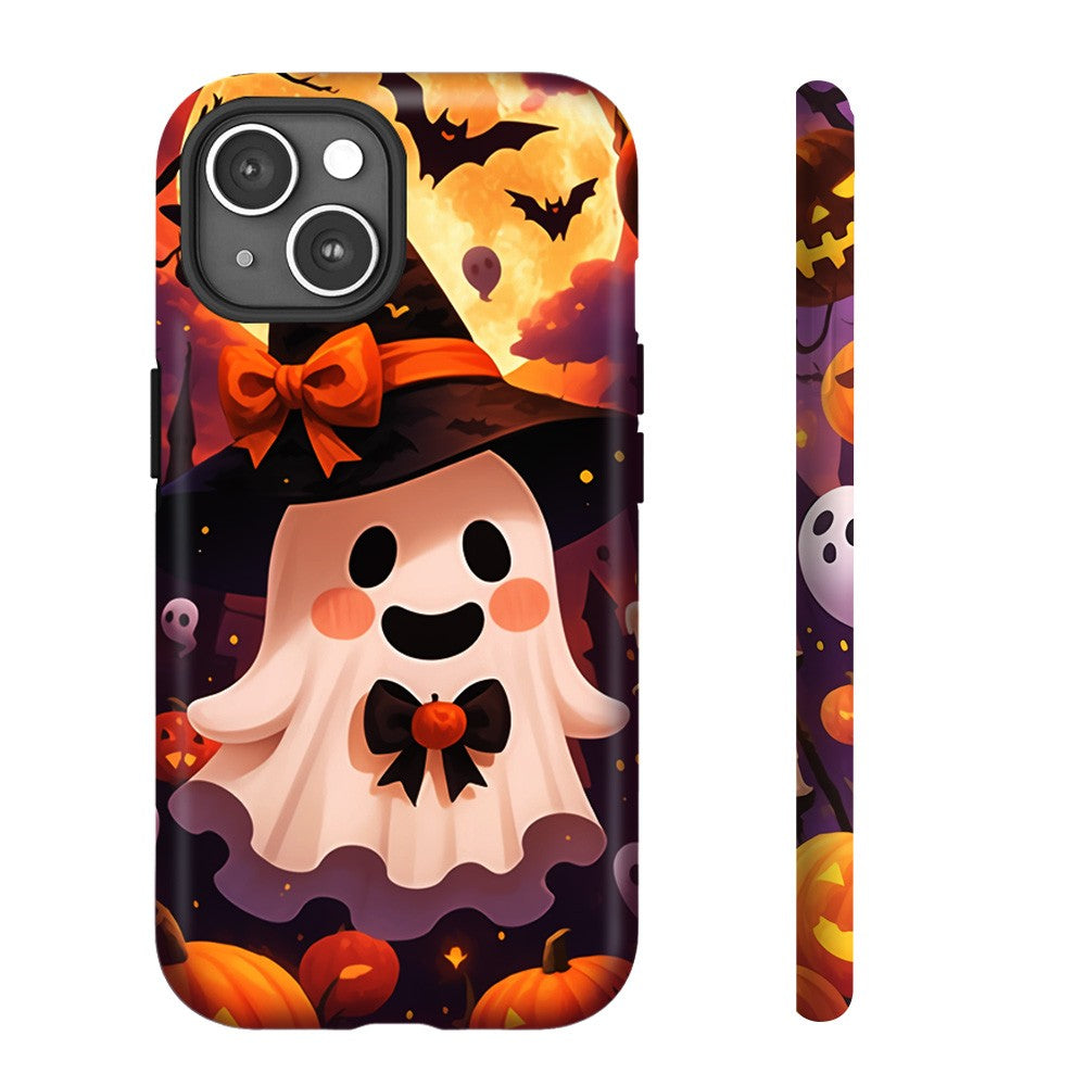 Ghost Halloween Phone Case with Pumpkin and Witch Hat, iPhone, Pixel, Samsung