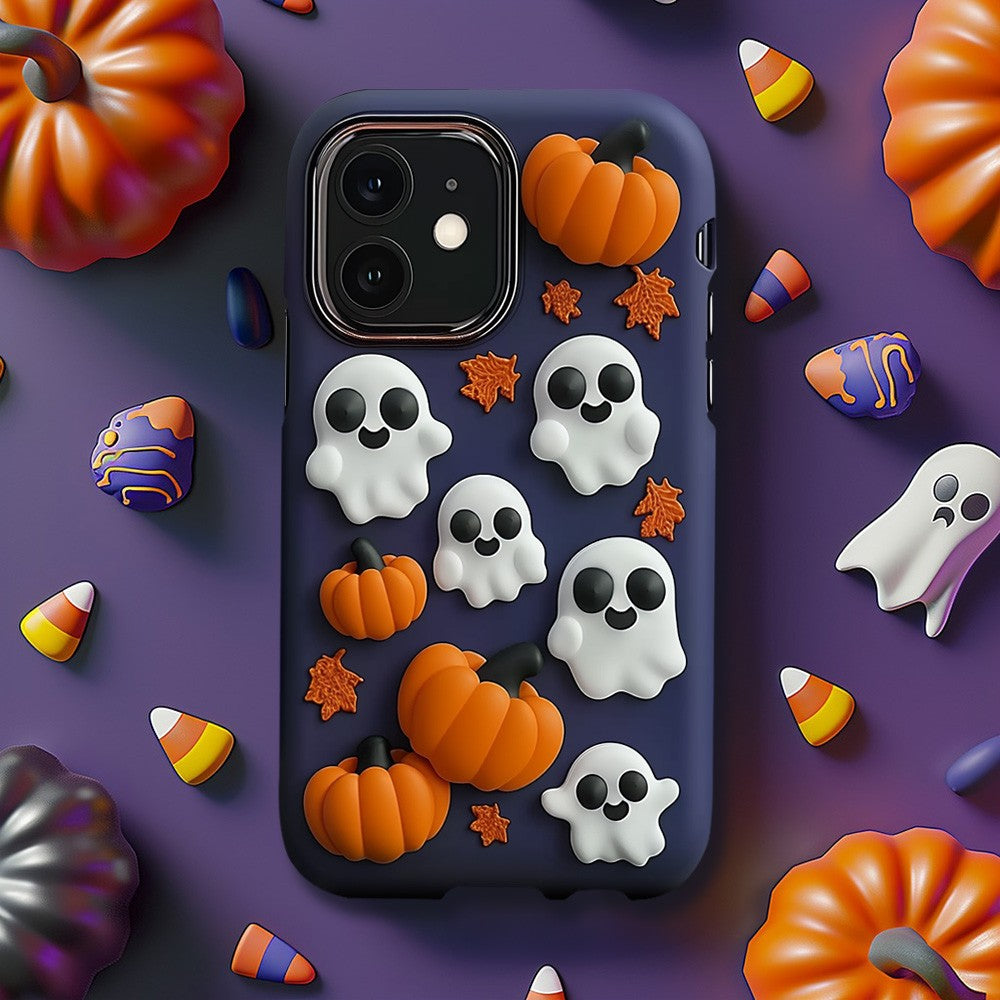 3D Halloween Multiple Ghosts and Pumpkin Phone Case, Spooky Season, for iPhone, Google Pixel, Samsung