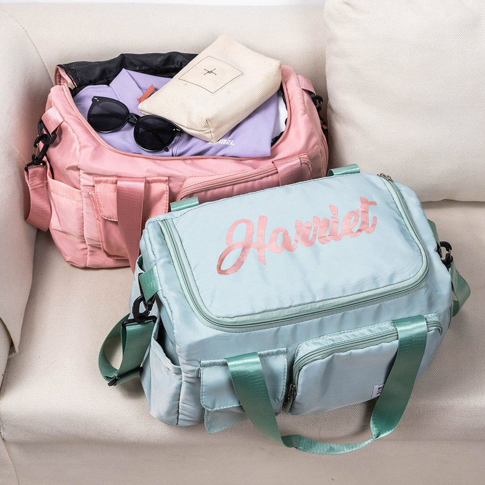 Personalized Name Multi-compartment Waterproof Weekender Bag with Shoulder Strap, Overnight Duffel Bag, Birthday/Back to School/Weekend Gift for Women
