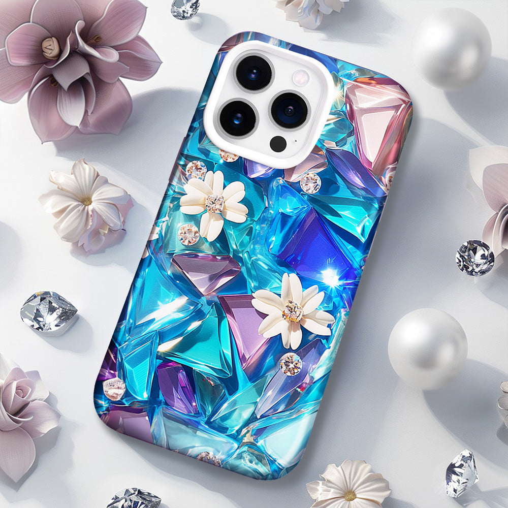 Floral Gemstone Mosaic Style Phone Case, Multiple Styles Available for iPhone, Samsung Galaxy, Google Pixel