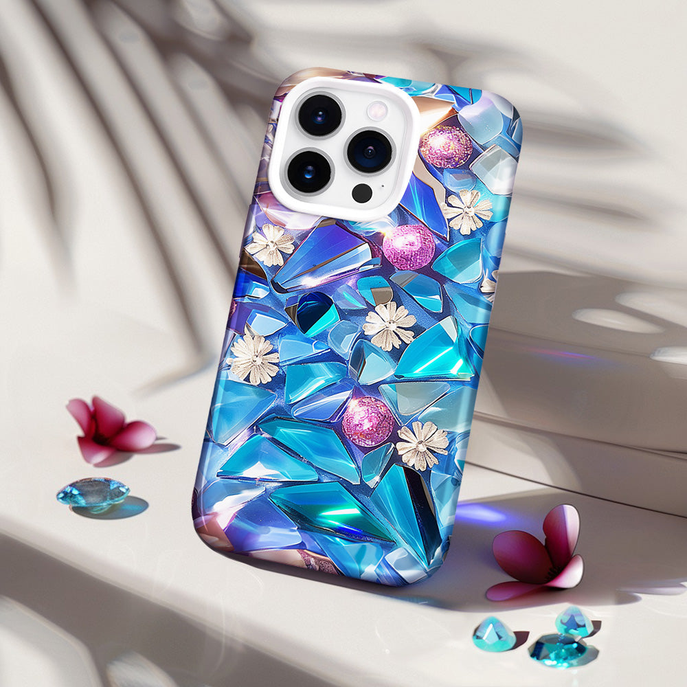 Floral Gemstone Mosaic Style Phone Case, Multiple Styles Available for iPhone, Samsung Galaxy, Google Pixel