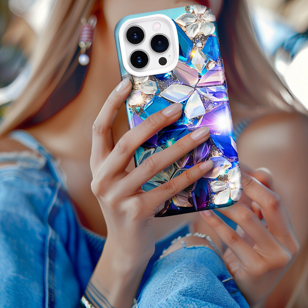 Floral Gemstone Mosaic Style Phone Case, Multiple Styles Available for iPhone, Samsung Galaxy, Google Pixel