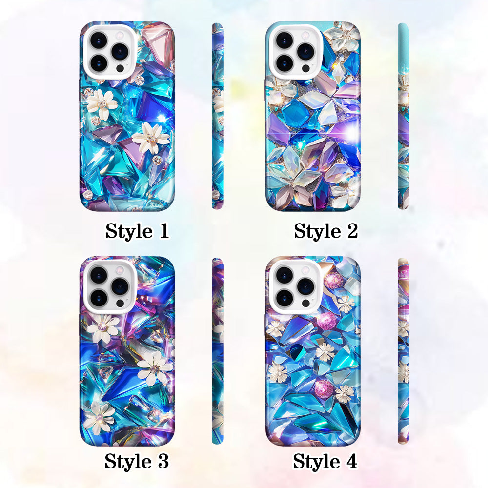 Floral Gemstone Mosaic Style Phone Case, Multiple Styles Available for iPhone, Samsung Galaxy, Google Pixel