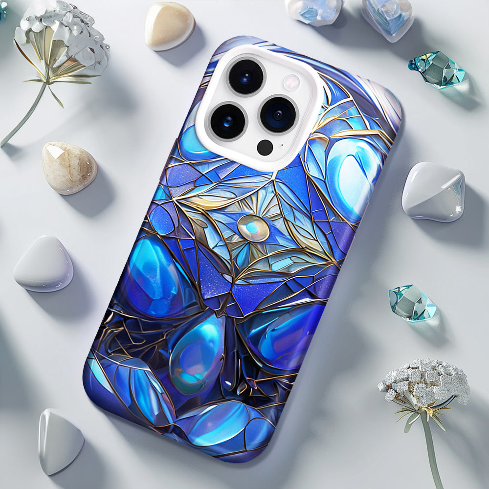 3D Stained Glass Vibrant Blue Mosaic Glass Phone Case,Stunning Design for iPhone, Samsung Galaxy, Google Pixel