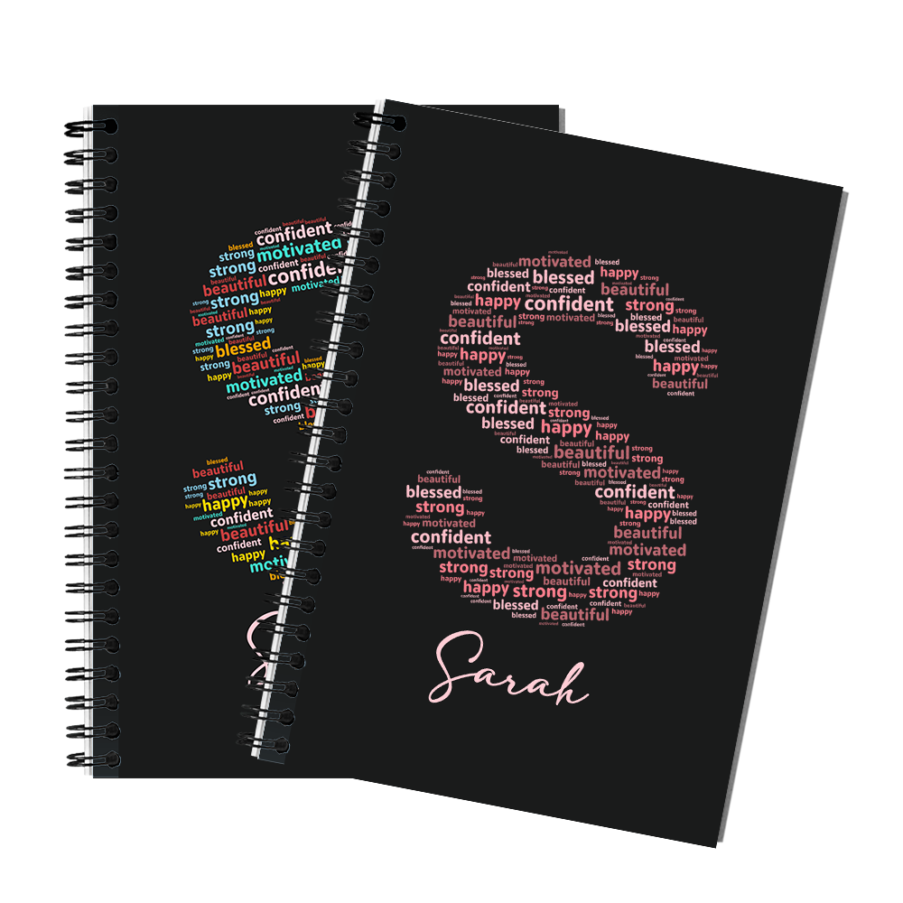 Custom Notebook with Positive Affirmation Word Cloud Design, Personalized Name Journal