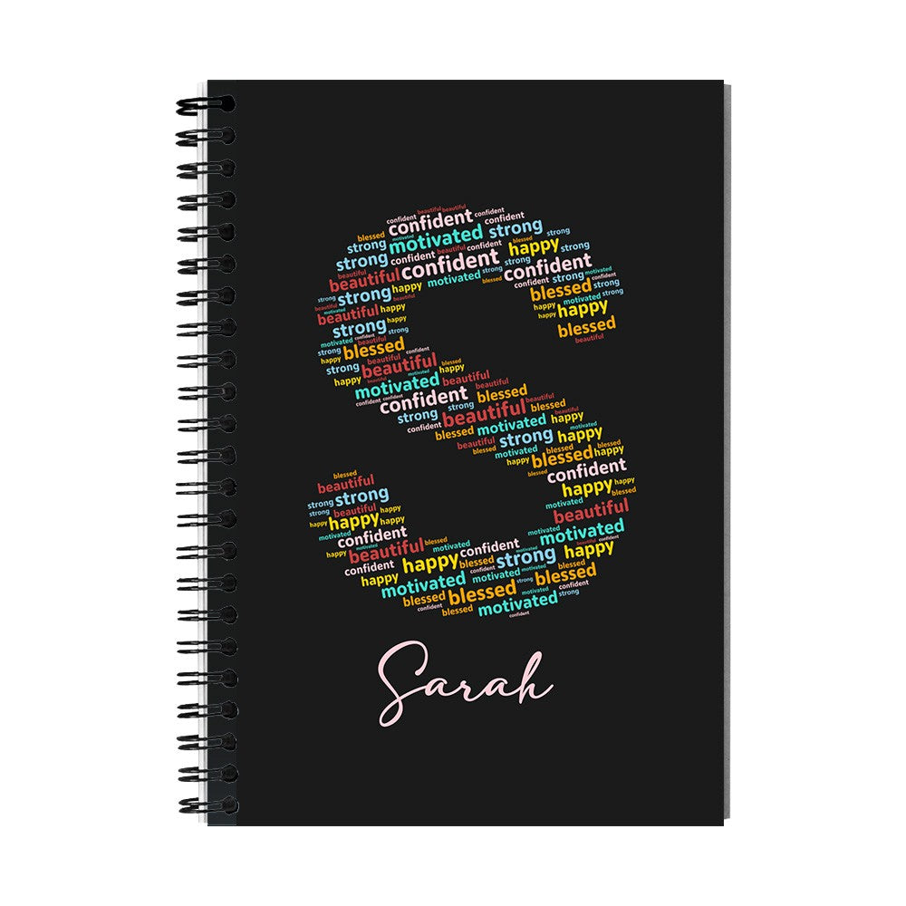 Custom Notebook with Positive Affirmation Word Cloud Design, Personalized Name Journal
