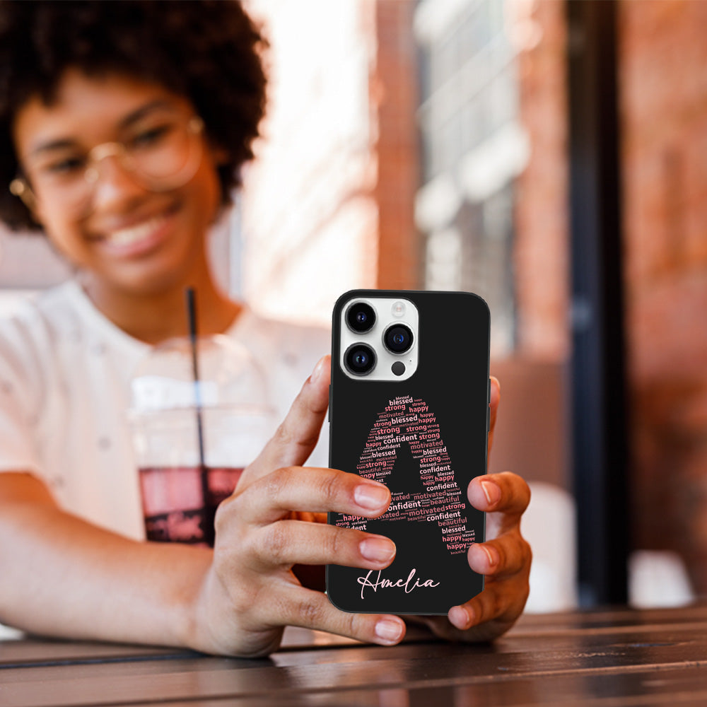Custom Name Phone Case with Positive Affirmation Word Cloud Design,for iPhone, Samsung Galaxy, Google Pixel