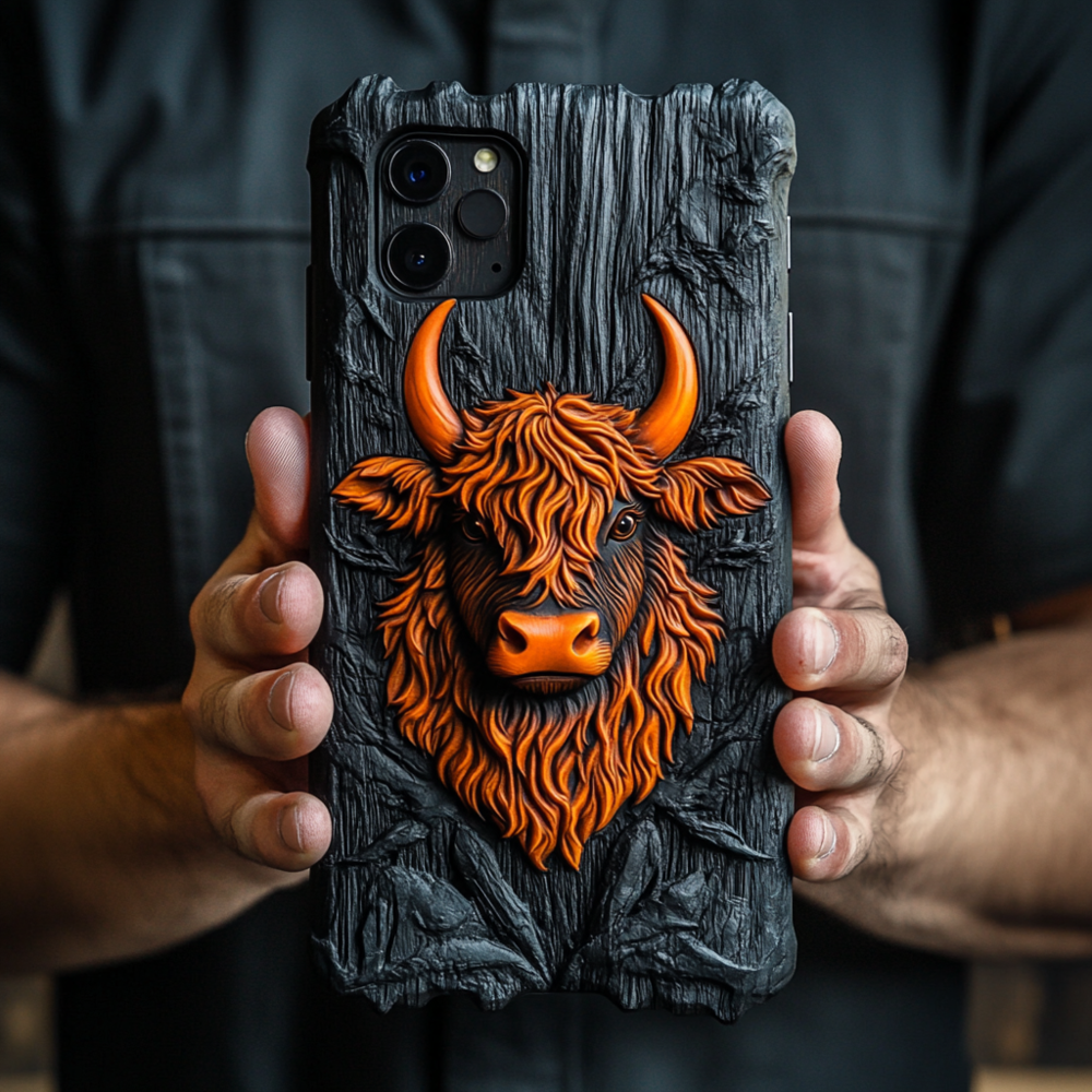 3D Print Highland Cow Phone Case,Multiple Designs Available for iPhone, Samsung Galaxy, Google Pixel
