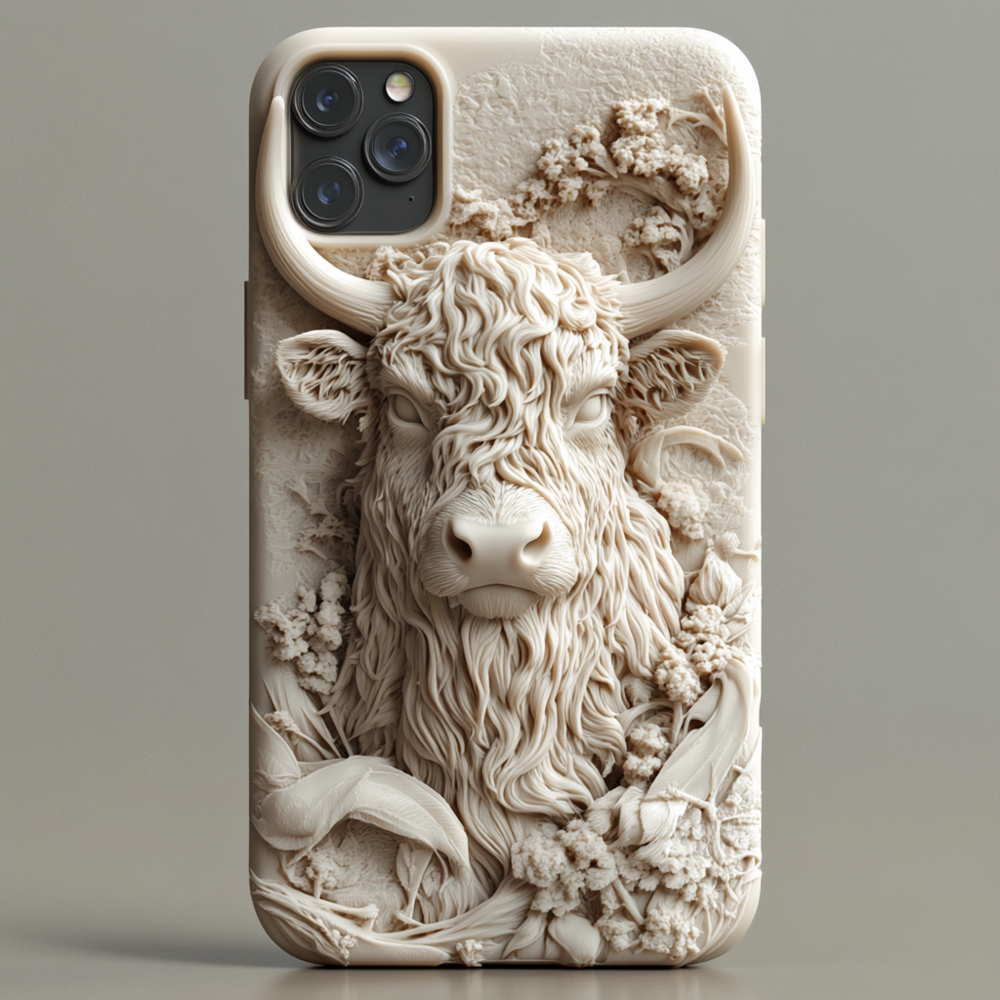 3D Print Highland Cow Phone Case,Multiple Designs Available for iPhone, Samsung Galaxy, Google Pixel