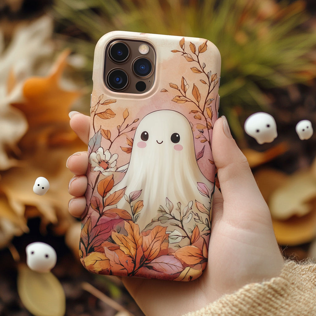 Autumn Leaves and Ghosts Design Case, Celebrate Halloween Spooky Season for iPhone, Samsung Galaxy, Google Pixel